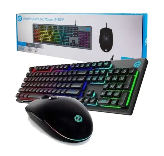 Kit Teclado e Mouse HP, KM300F, RBW, Membrana, 2400 DPI, USB