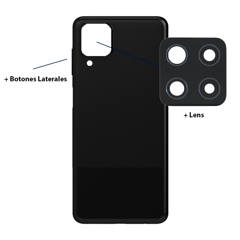 Tapa Trasera Con Lens Botones Laterales Samsung A12 Negro Sin Logo