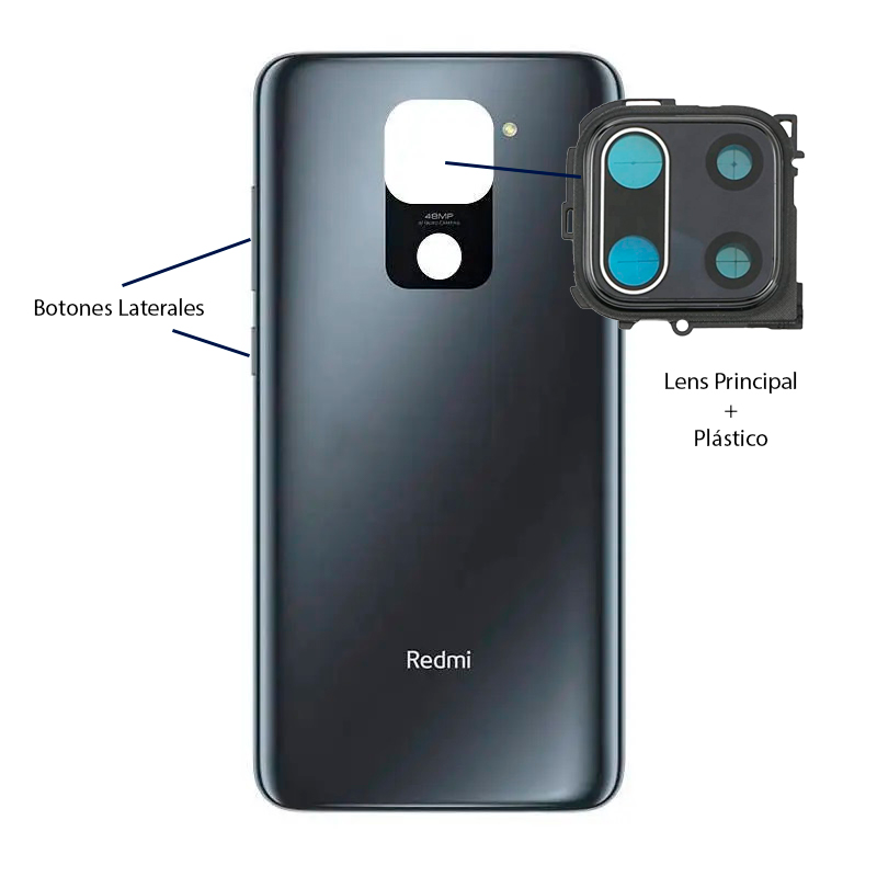 Tapa Trasera Redmi Note 9 Con Lens Plastico Botones Laterales 1