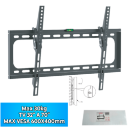 Soporte Para TV De 32″ A 70″ / MAX 30KG / MAX VESA 600X400MM / Reclinable / Con Nivel / GROSOR 1.2MM - Imagen 1